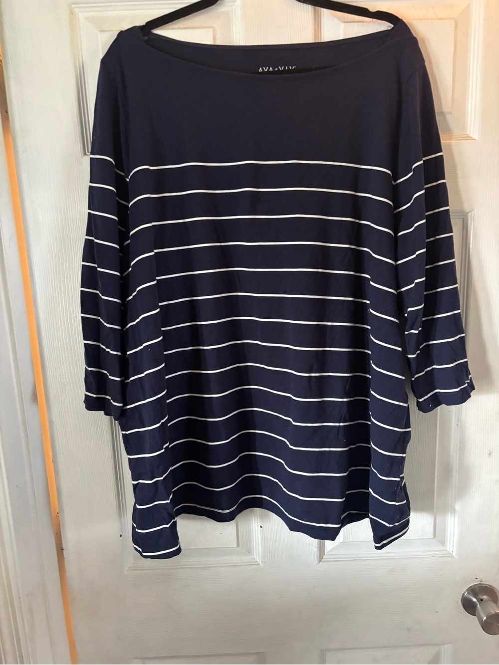 Ava & Viv Navy Striped Boatneck Long Sleeve Top
